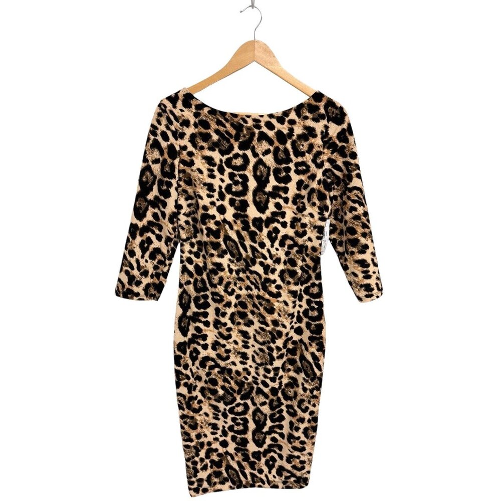 Premier Amor women's sheath dress animal print 3/4 sleeve zip up size 10